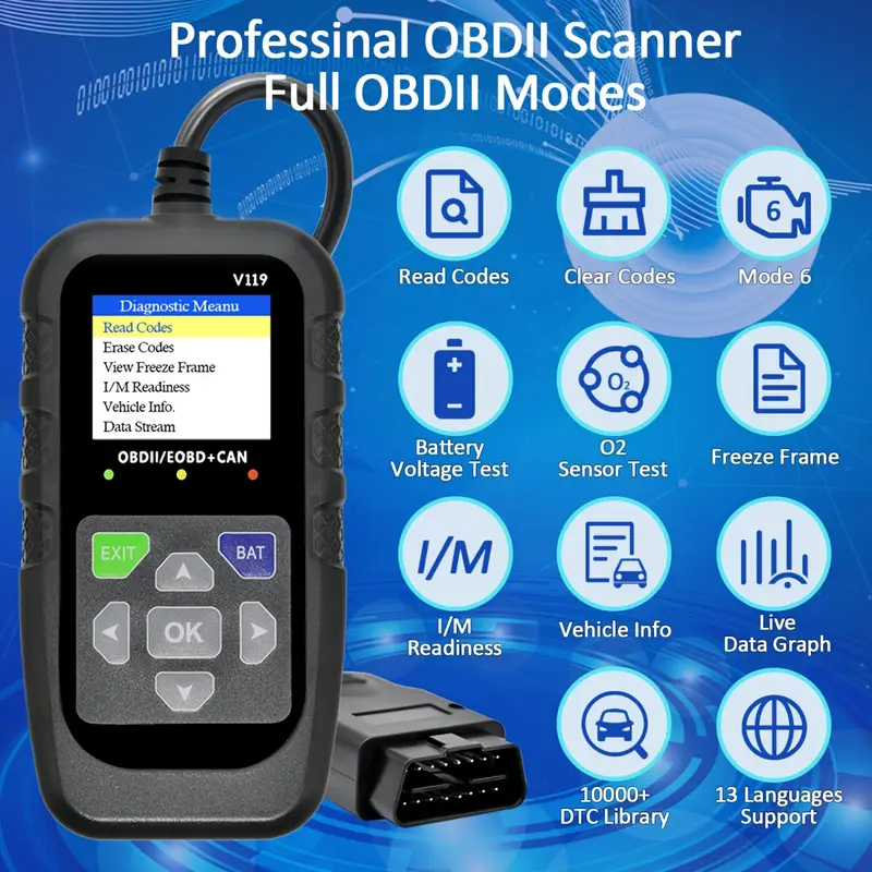 V119 OBD2 Scanner Code Reader  - Power Supply Tester recension och pris